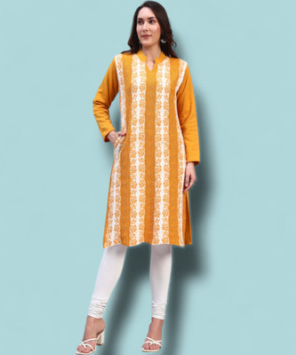 DECANTER Women Printed Straight Kurta(Orange)