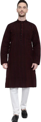 QUMASH Men Striped Straight Kurta(Black)