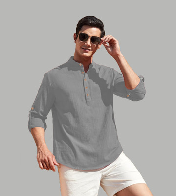 Univibe Men Solid Straight Kurta(Grey)