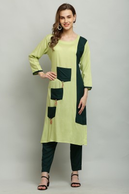 ALIZATRADERS Women Self Design Straight Kurta(Light Green)