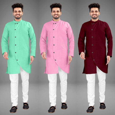 DIAMOND CLUSTER Men Self Design Trail Cut Kurta(Multicolor)