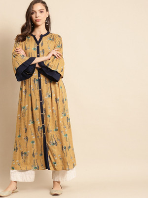 ANOUK Women Printed A-line Kurta(Yellow)