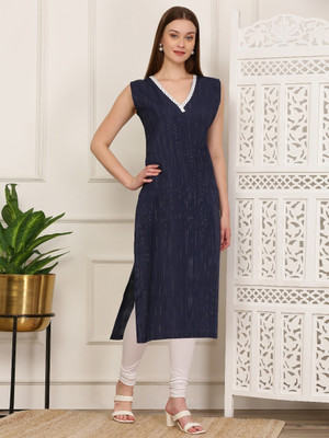ALQUSWA GROUP Women Self Design A-line Kurta(Dark Blue)