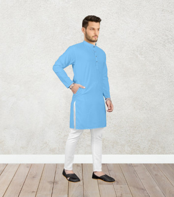 Shree Dutt Creation Men Solid Straight Kurta(Light Blue)
