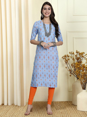 EthnicBasket Women Printed A-line Kurta(Blue)