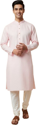 KLIKTIES Men Embroidered Straight Kurta(Pink)