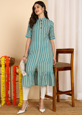 neshapex Women Printed Straight Kurta(Light Blue)