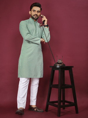 ZINKU FASHION Men Embroidered A-line Kurta(Green)