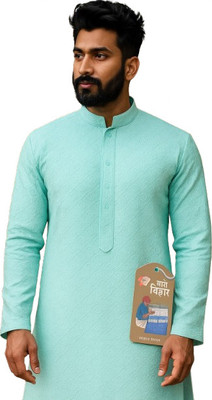RS ENTERPRISES Men Self Design Straight Kurta(Black)
