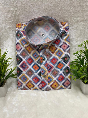 FOXDX Men Geometric Print Straight Kurta(Multicolor)