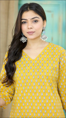 AAITHAN Women Printed Straight Kurta(Yellow)