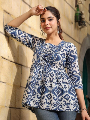 JAYRA TEXTILE Women Printed Flared Kurta(Blue)