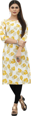 MARIDI FASHION Women Self Design Straight Kurta(Yellow, White)