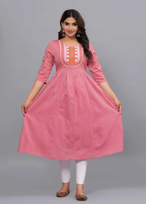 MD Aliya Women Embroidered Anarkali Kurta(Pink)