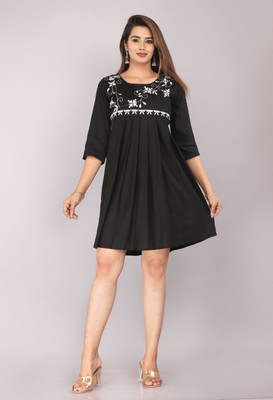 MUHAL Women Embroidered A-line Kurta(Black)