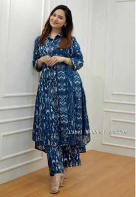 Chhapola Women Printed A-line Kurta(Blue)