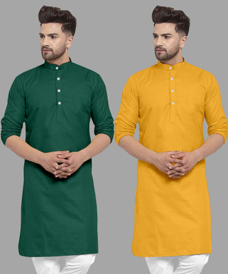 UDANIENTERPRISE Men Solid Straight Kurta(Gold, Green)