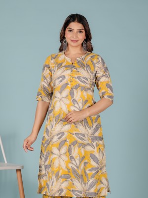 Aramya Women Floral Print A-line Kurta(Yellow)