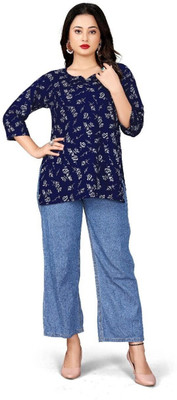 HouseOfCommon Women Printed Straight Kurta(Blue)