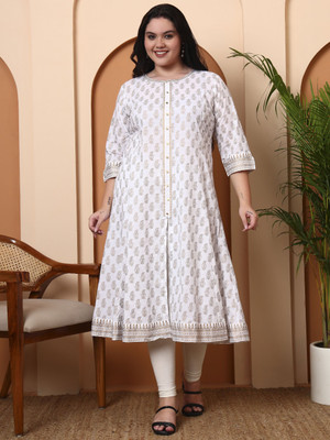 Yash Gallery Women Printed Anarkali Kurta(White)