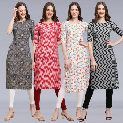 1 Stop Fashion Women Printed Straight Kurta(Multicolor)