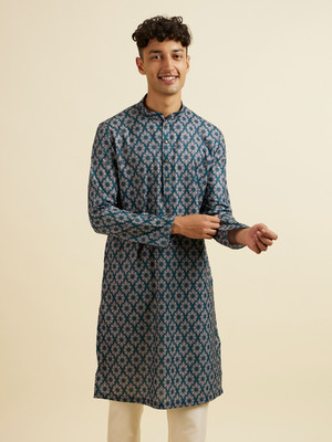 MANYAVAR Men Printed Straight Kurta(Green, Blue)