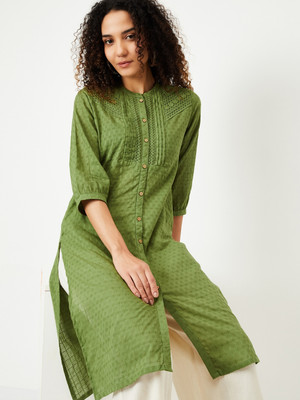 MAX Women Self Design A-line Kurta(Green)