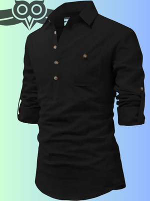 Classycollar By Liferoads Men Solid Pathani Kurta(Black)