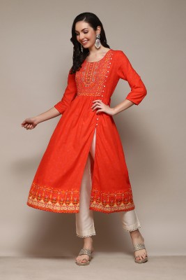 BIBA Women Printed A-line Kurta(Orange)