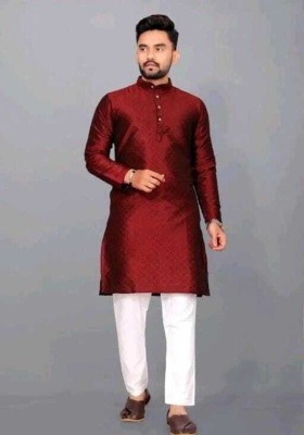 DHASU TRENDZ Men Printed Straight Kurta(Maroon)