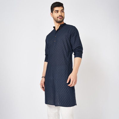 Indus Route by Pantaloons Men Dyed/Ombre Ethnic Dress Kurta(Blue)