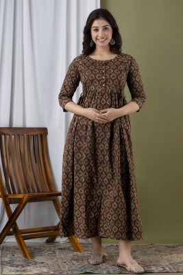 renuka creations Women Floral Print Anarkali Kurta(Brown)