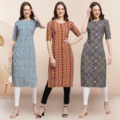 1 Stop Fashion Women Printed, Geometric Print Straight Kurta(Multicolor)