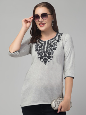 DIAMOND RUBY Women Embroidered Straight Kurta(Grey)
