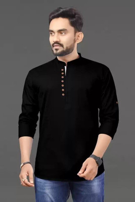 shopybuckett Men Printed Straight Kurta(Black)
