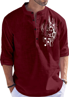 Kavyangle Creation Men Printed Straight Kurta(Maroon)