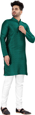 DIAMOND CLUSTER Men Self Design Flared Kurta(Dark Green)
