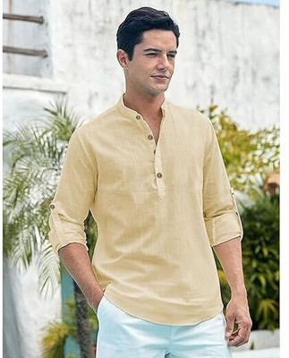 Vimal Star Men Solid Straight Kurta(Beige)