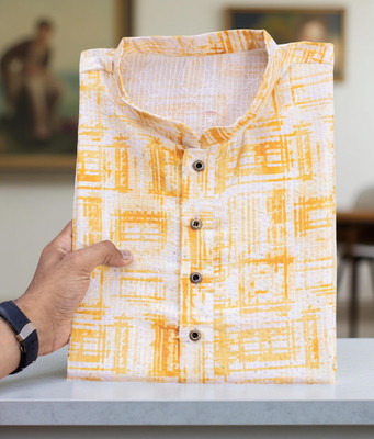 MOXTE Men Printed Straight Kurta(White)
