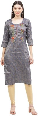 WEIND Women Embroidered, Printed A-line Kurta(Grey)