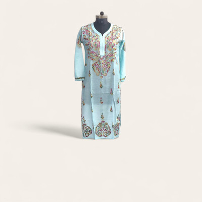 AbdullahFashion Women Embroidered A-line Kurta(Light Blue)