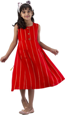 DMP FASHION Girls Striped A-line Kurta(Red)