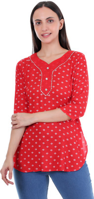 Fiza Women Printed Tunic Kurta(Red)