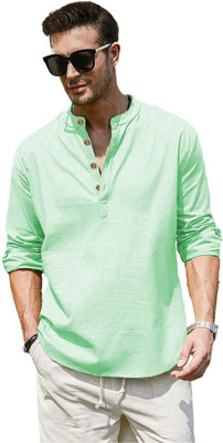 Navkanj Men Solid A-line Kurta(Light Green)