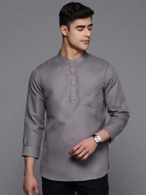 inddus Men Solid Straight Kurta(Grey)