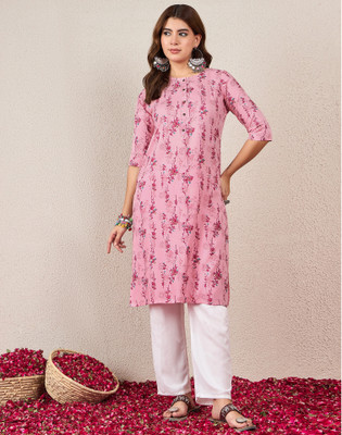 Uparna Women Printed, Embellished Straight Kurta(Pink)