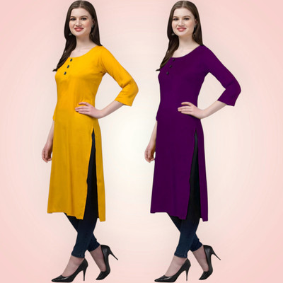 Coft Women Solid Straight Kurta(Multicolor)