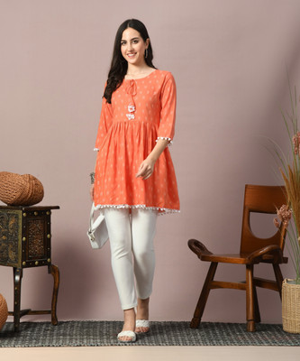 Glowworld Women Printed A-line Kurta(Orange)