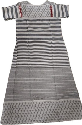 Kerguelen Women Solid, Floral Print A-line Kurta(Grey)