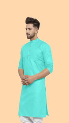 The Fashion Outlets Men Solid A-line Kurta(Light Blue)